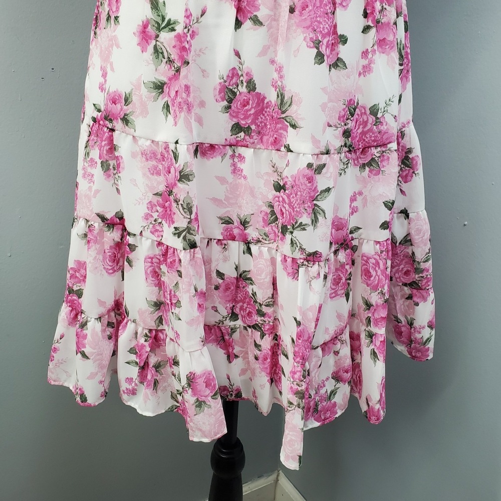 B. Smart Mini Dress Womens 9 Multi Floral Tie Back Puff Sleeve Sweetheart Neck - Picture 10 of 14